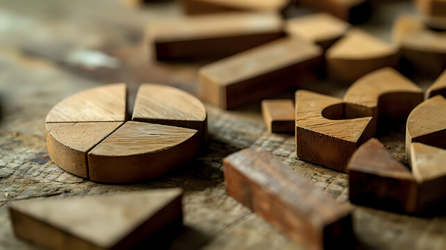 Colorful math fractions on the wooden background. interesting math for kids, for preschool, daytime. Education, back to school concept. Geometry and mathematics materials. AI Generated	