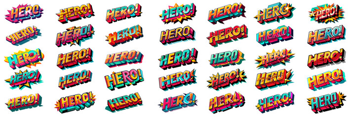 Sticker style, Colors editable, 3D HERO text.