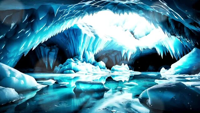 Artistic view of an ice cave in a glacier 3d rendering illustration