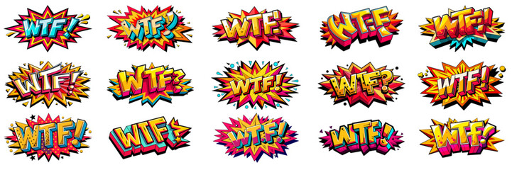 Fototapeta premium Sticker style, Colors editable, 3D WTF text.