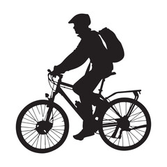 black silhouette of a Bicycle with Rider with thick outline side view isolated