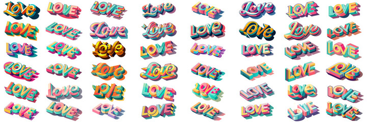 Sticker style, Colors editable, 3D LOVE text.