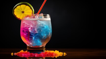 Colorful Cocktail with Red Straw and Lime Slice