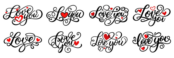 Black and red calligraphic Love You text