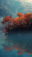 colorful autumn trees in a calm lake 