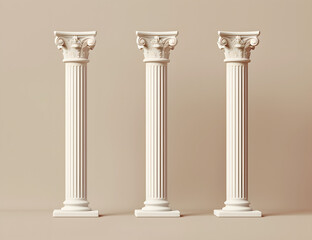 three white pillars on beige background