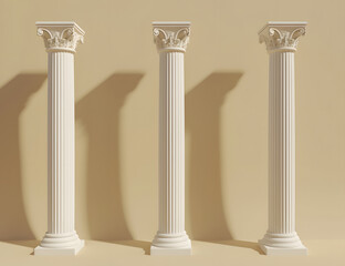 three white pillars on beige background