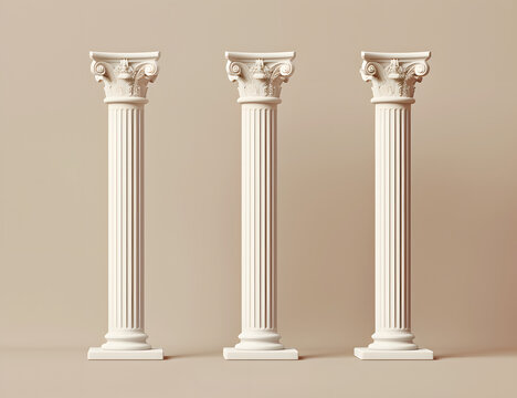 three white pillars on beige background