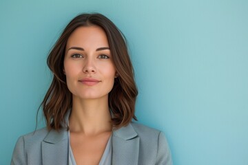 Fototapeta premium Confident Businesswoman with Shoulder Length Brown Hair Wearing a Blazer
