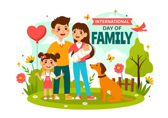 Obraz na płótnie Canvas International Day of Family Vector Illustration with Mom, Dad and Children Character to Happiness and Love Celebration in Flat Kids Cartoon Background