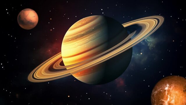 saturn planet satellite on dark background elements. Space view of Saturn. seamless looping overlay 4k virtual video animation background 