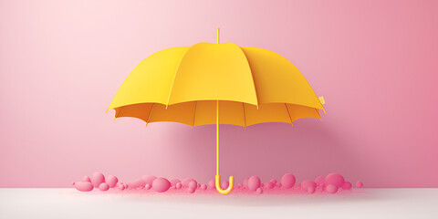 concept photo, yellow Umbrella on pink background Umbrella and rain 3d rendering.