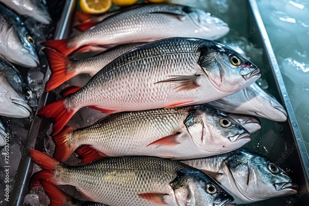 Poster fish factory. background with selective focus and copy space