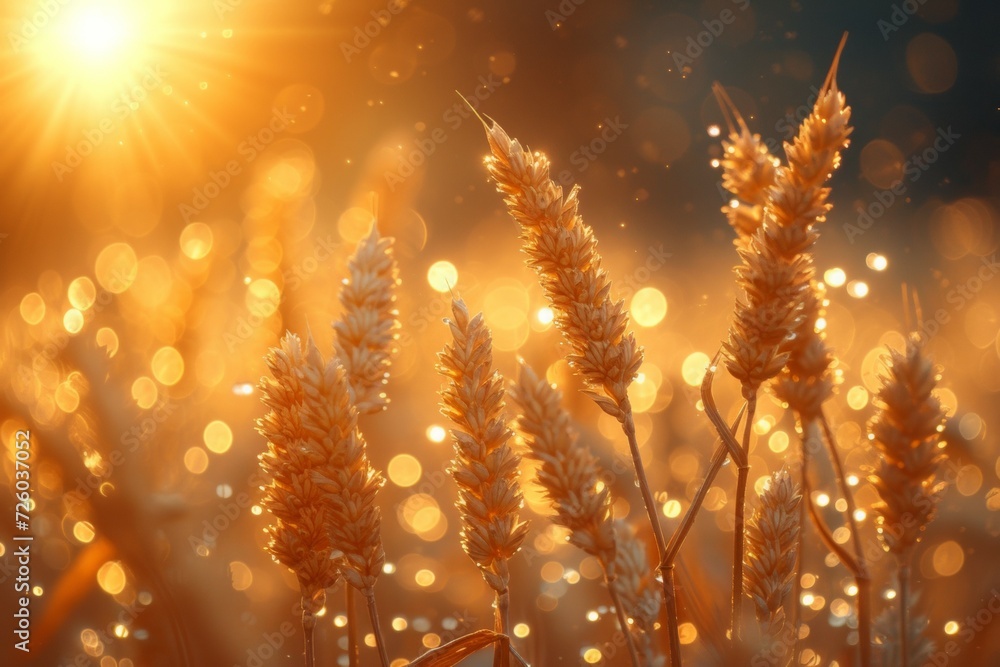 Poster spikelets of the harvest. background with selective focus and copy space
