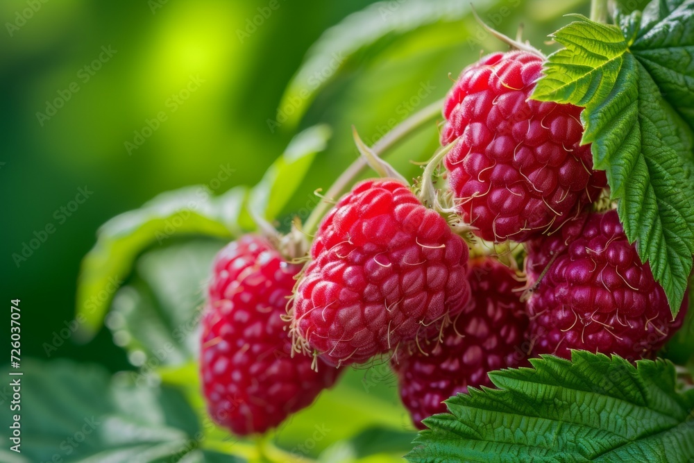 Aufkleber raspberry harvest. background with selective focus and copy space