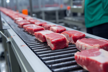 Factory for the production of minced meat. Background with selective focus and copy space