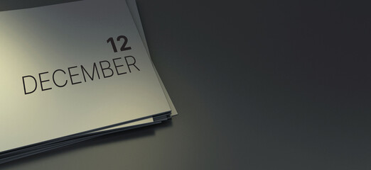 Plans for December.
Business plans, events, calendar background images. Dark color monthly plan concept 3d rendering.