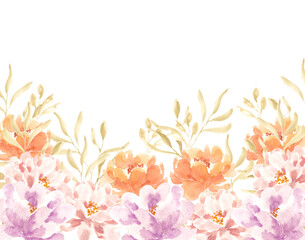 Orange and Purple Rose Watercolor Flower Background for Wedding Invitation