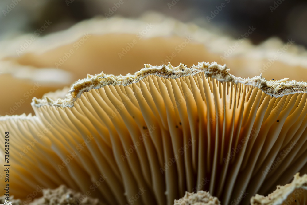 Poster mushrooms macro close-up. background with selective focus and copy space