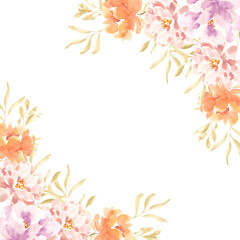 Obraz premium Orange and Purple Rose Watercolor Flower Border for Wedding Invitation