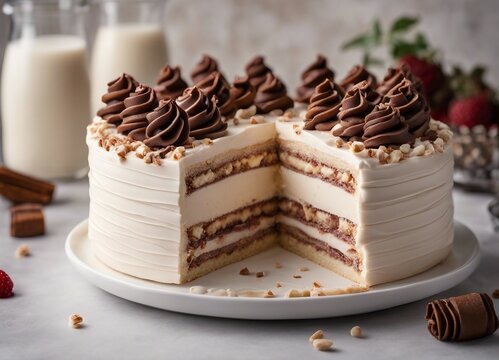 Viennetta frozen cake dessert with chocolate and cream, selective focus.