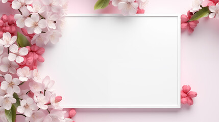 Naklejka na ściany i meble Flower background with copy space area, for writing content. White screen background with floral decoration, suitable for a spring theme background.