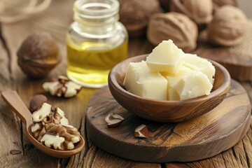 Skincare products made from shea nuts including butter oil and soap