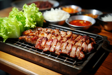 Samgyeopsal ( grilled pork belly BBQ ), korean cuisine. AI Generative