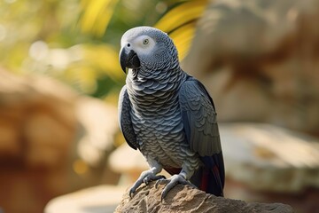 Obraz premium Timneh African Gray Parrot perched on a boulder