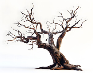 one dead tree on a white background