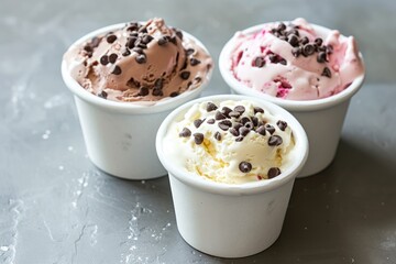 Delicious and effortless homemade ice cream made with condensed milk cream and various toppings in pots