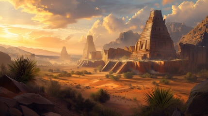 Sunset Over the Ancient Desert Citadel
 - obrazy, fototapety, plakaty