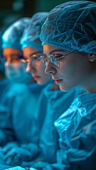 In a contemporary hospital, a group of experts performing surgery,