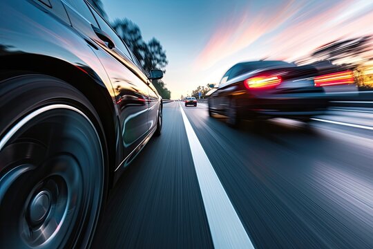 Car overtaking on a high speed motorway