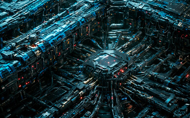 コンピューター部品で作られた.仮想空間の都市