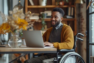 Man in Wheelchair Working on Laptop