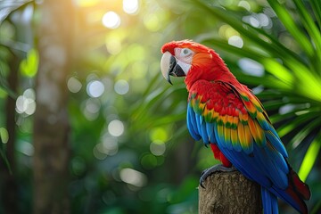 Gorgeous Ara parrot amid tropical forest