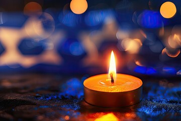 Candle lit on Israel flag for International Holocaust Remembrance Day