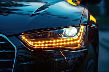 Close up photograph of a contemporary car headlight