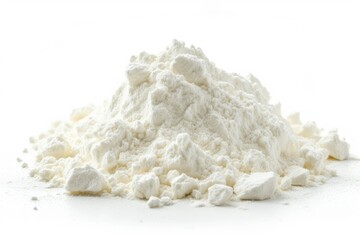 Tapioca starch or flour powder pile in close up on white background