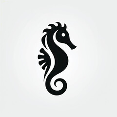 the seahorse logo is black and white