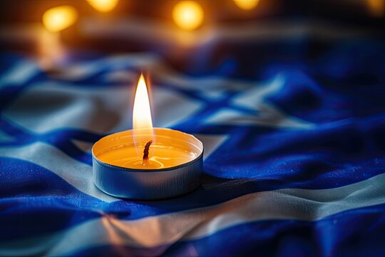 Holocaust remembrance day candles Israeli flag Middle East conflict