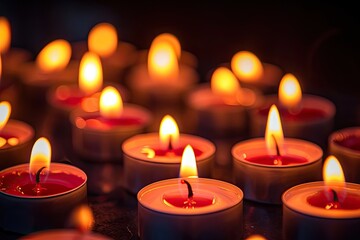 Lighting memorial candles against a dark backdrop