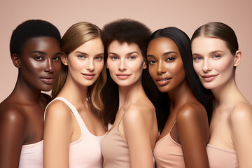 Obraz premium multiracial women and beauty are happy to have a variety of faces, bold chromaticity