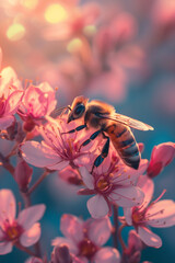 honeybee and sunlit petals