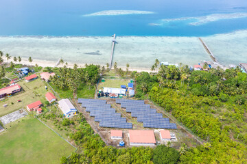 Aerial view of Solar Panel in the Omadal Island, Semporna Sabah, Malaysia Borneo.