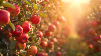 abundant apple harvest in a scenic orchard - obrazy, fototapety, plakaty