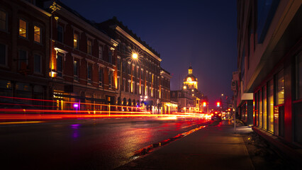 Fototapeta na wymiar Kingston, Ontario street on a damp winter night.