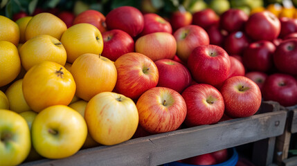 vibrant farmers' market stall with fresh apples