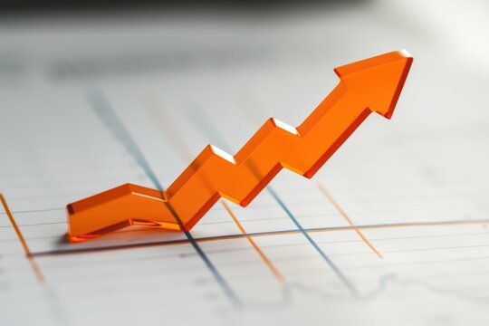 Orange graph arrow, growth, finance and business concept.